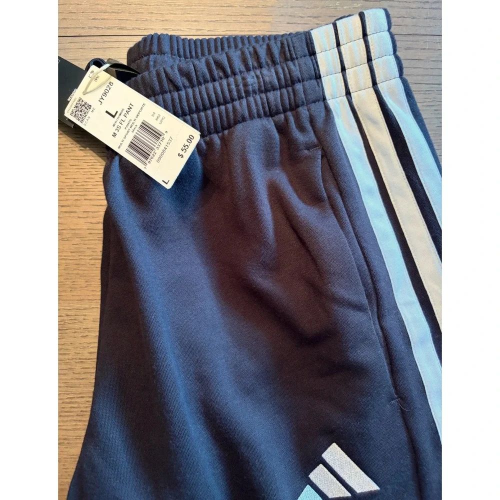 Adidas Mens 3-Stripes Fleece Pants Black White Track Joggers JY9022 L